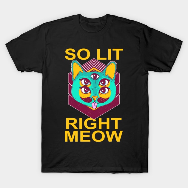 Trippy So Lit Right Meow Party Rave Cat T-Shirt by BIGUP